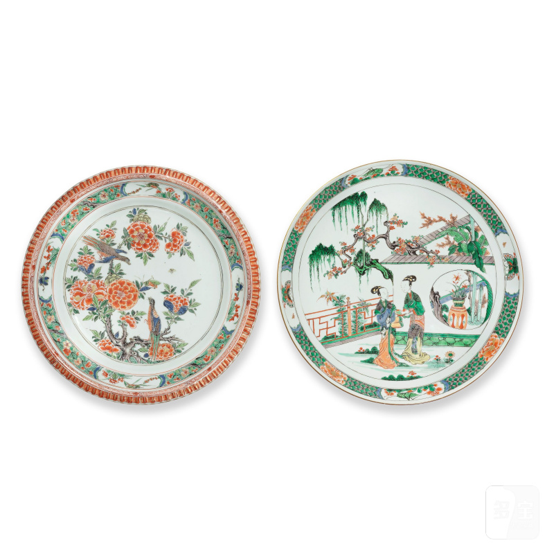 清康熙至十九世紀 五彩花卉及人物盤兩件 | TWO FAMILLE VERTE DISHES - 图3